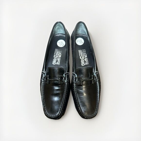 SALVATORE FERRAGAMO Black Patent Leather Horsebit Driving Loafers Women's 7.5 2A - Picture 5 of 13